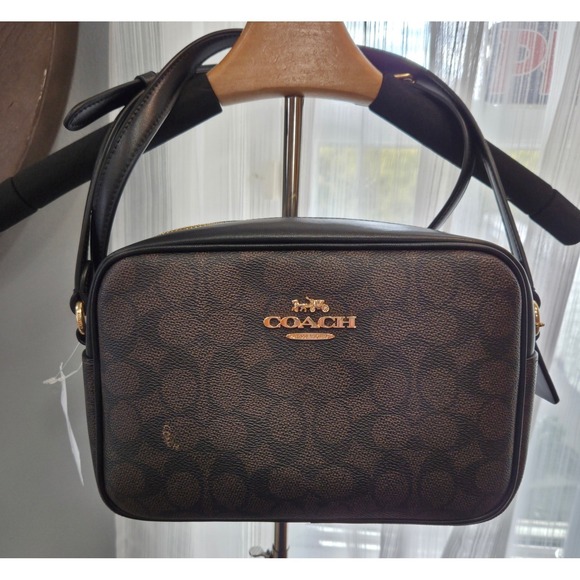 Coach Handbags - Coach Jamie Camera Bag Signature "C" Walnut Black Crossbody Gold‎ Hardware NWT